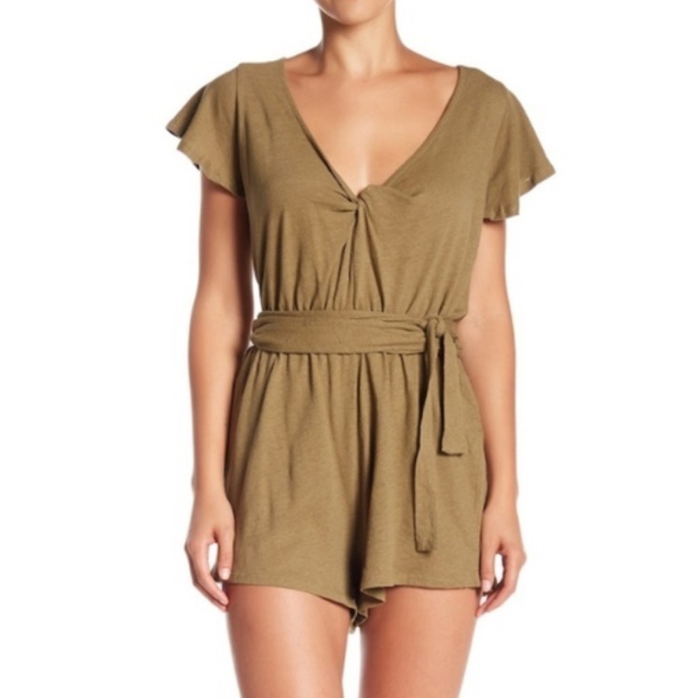 Free People Ballerina Tie Waist Linen Blend Romper